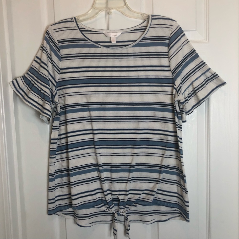 Lauren Conrad   Striped Ruffle Short Sleeve Top  Size XL